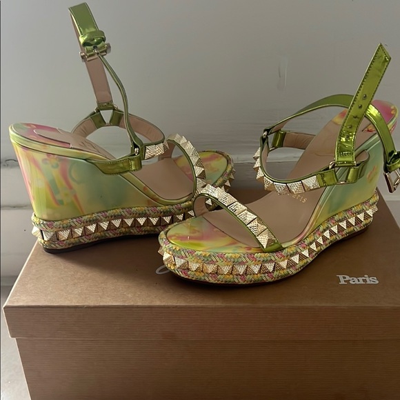 Christian Louboutin Shoes - New Christian Louboutin Green Wedge Sandals Studded Italy Size 37 AUTHENTIC